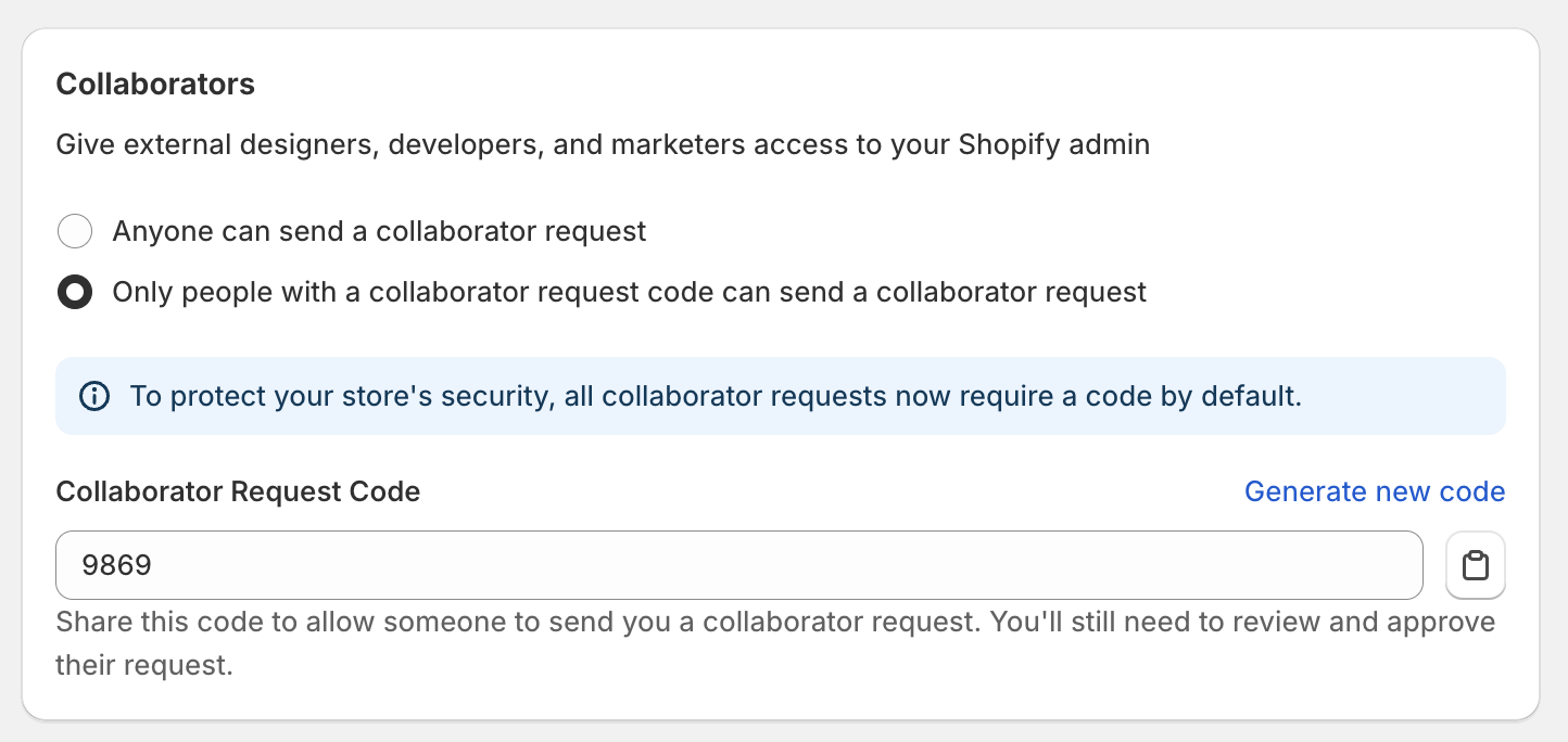 Shopify Collaborator request code-seksjonen