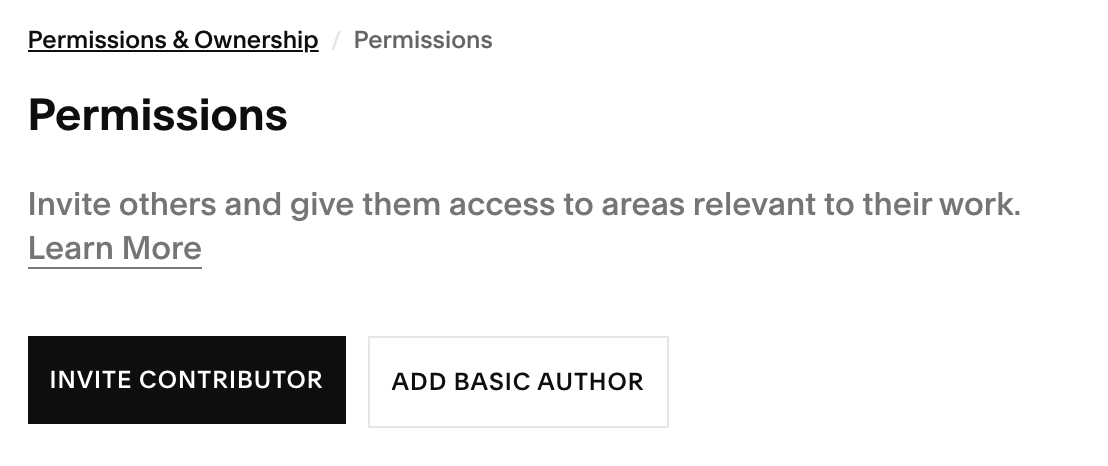 Squarespace Permissions-siden med Invite Contributor-knappen