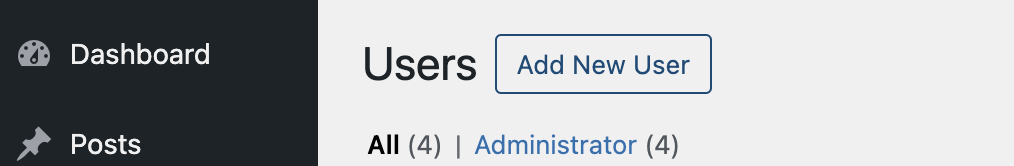 WordPress Users-siden med Add New User-knappen
